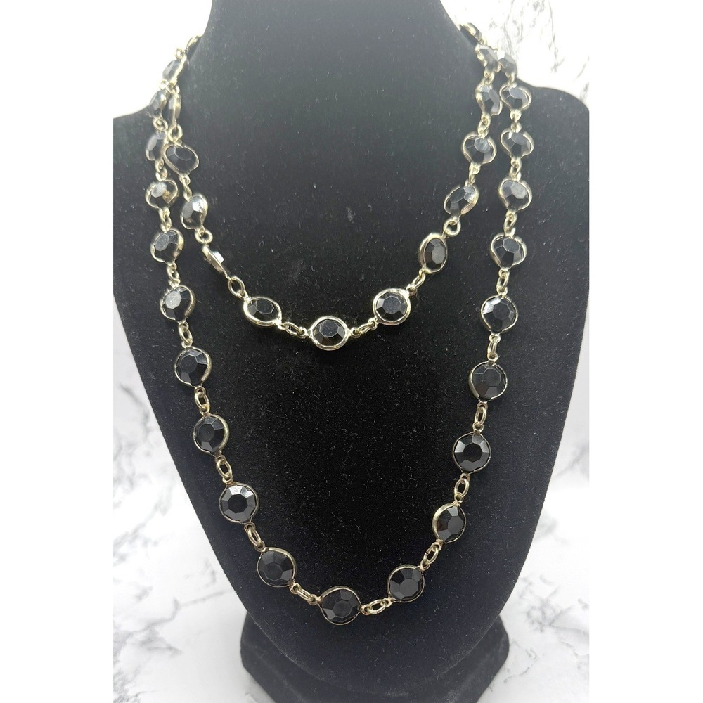 White House Black Market Long Necklace Black Gold Stations 35-38"